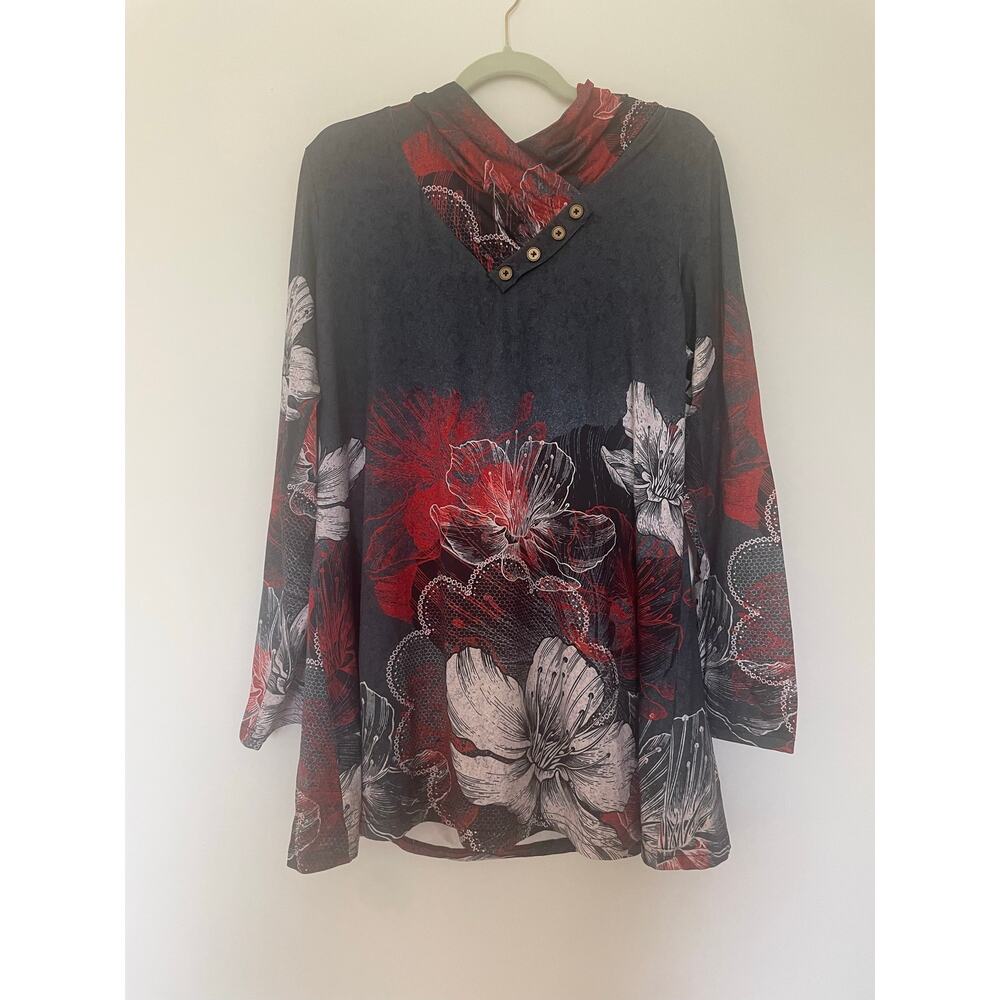Azalea by Firmiana Floral Cowl Neck Button Tunic Top Blouse Size 1XL